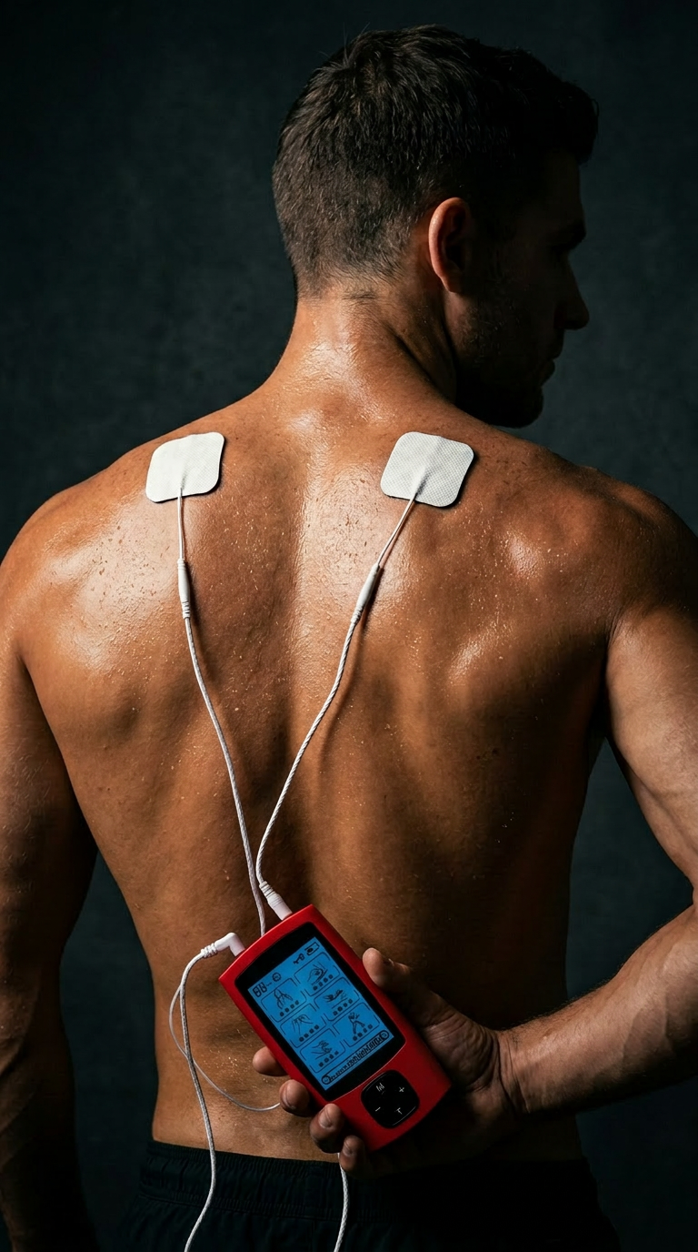 Athlete using PRIMED TENS muscle stimulator